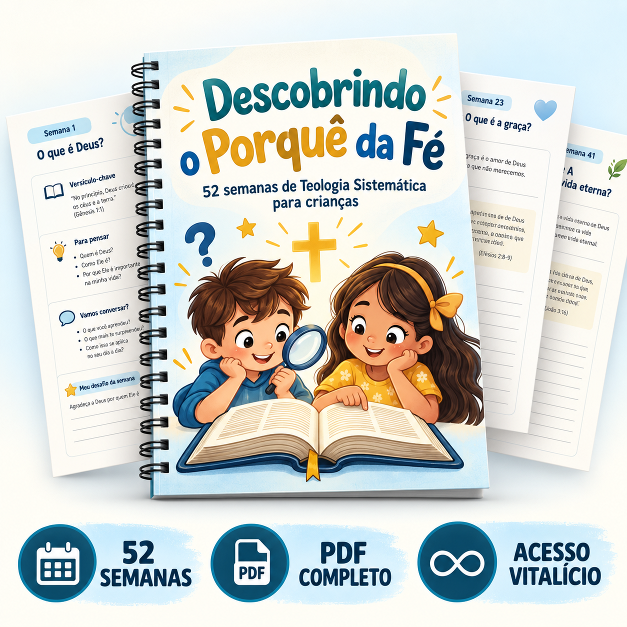 Material Descobrindo o Porquê da Fé com 52 semanas, PDF completo e acesso vitalício